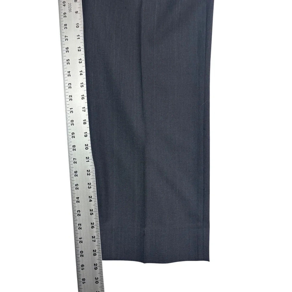 vtg 90s Haggar 46R 38x29 Charcoal Stripe 2pc Pant Suit Wool Blend USA Flat Front
